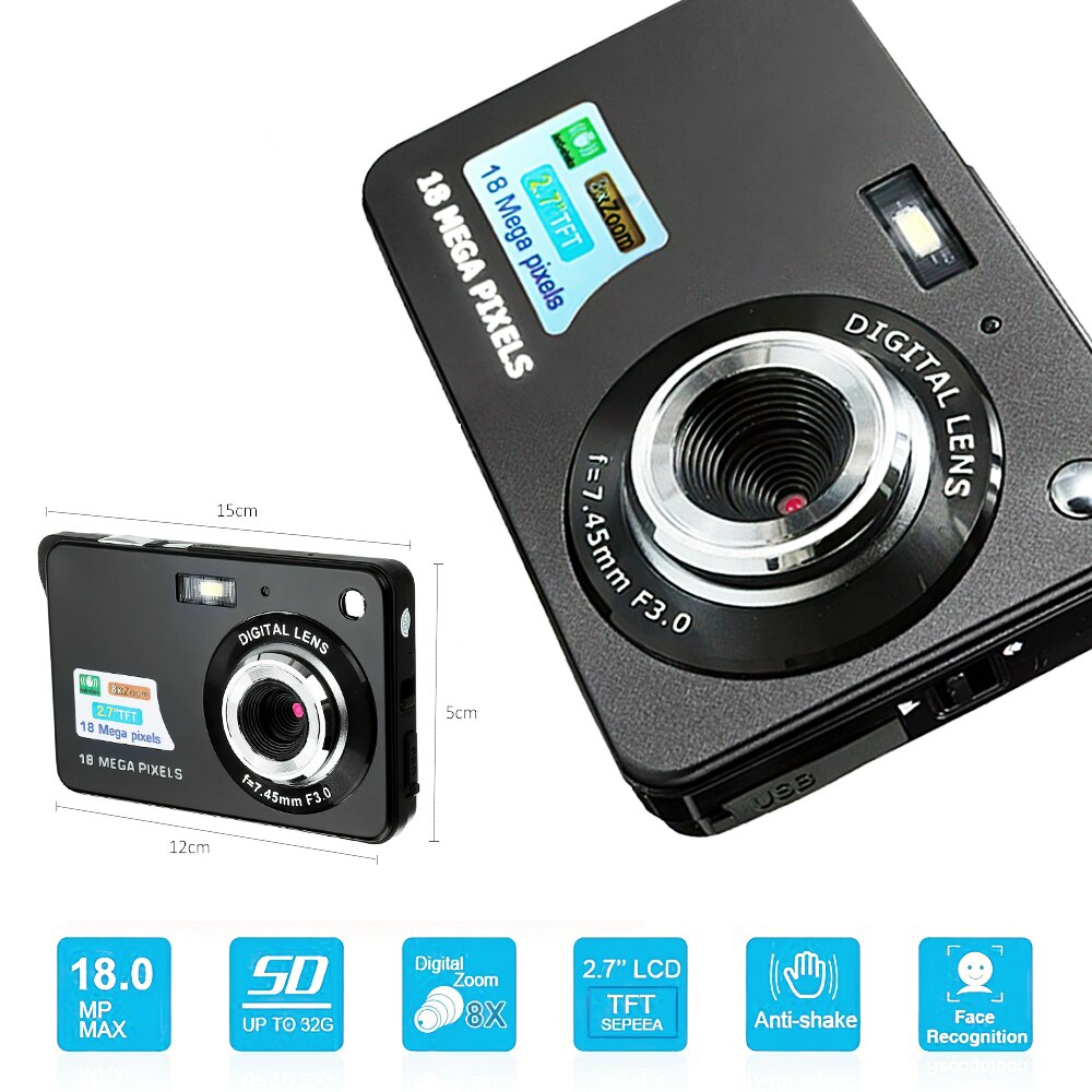 2.7" HD 1080P 18MP ZOOM Mini Digital Camera DV Video Kids Camcorder Anti-Shake Photo Camera Kids