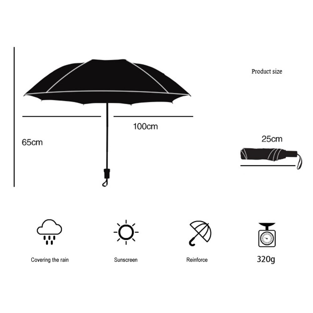 Sombrilla Sakura paraguas al aire libre a prueba de polvo paraguas Anti-UV triple plegado 8 huesos tela adhesiva negra viaje día de lluvia
