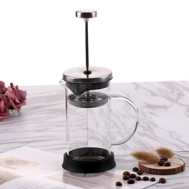 French Press Coffee & Tea Maker, Thickened Borosilicate Gl Coffee Press Rust-Free and Dishwasher Safe,350Ml