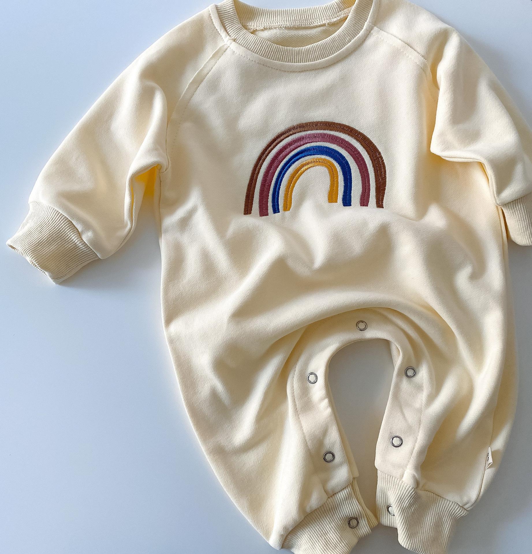 Sweat-shirt brodé arc-en-ciel pour bébé fille, haut à manches longues, vêtements pour enfant en bas âge, garçon, automne: rompers---Beige / 9M   73cm