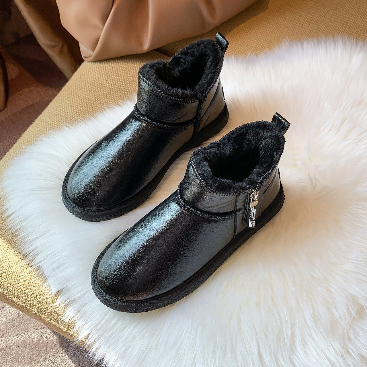 Waterproof Women Shoes Boots Winter Keep Warm Snow Boots Women Ankle Botas Comfortable Slip on Flats Women Sneakers Plus Size 44: Black / 39