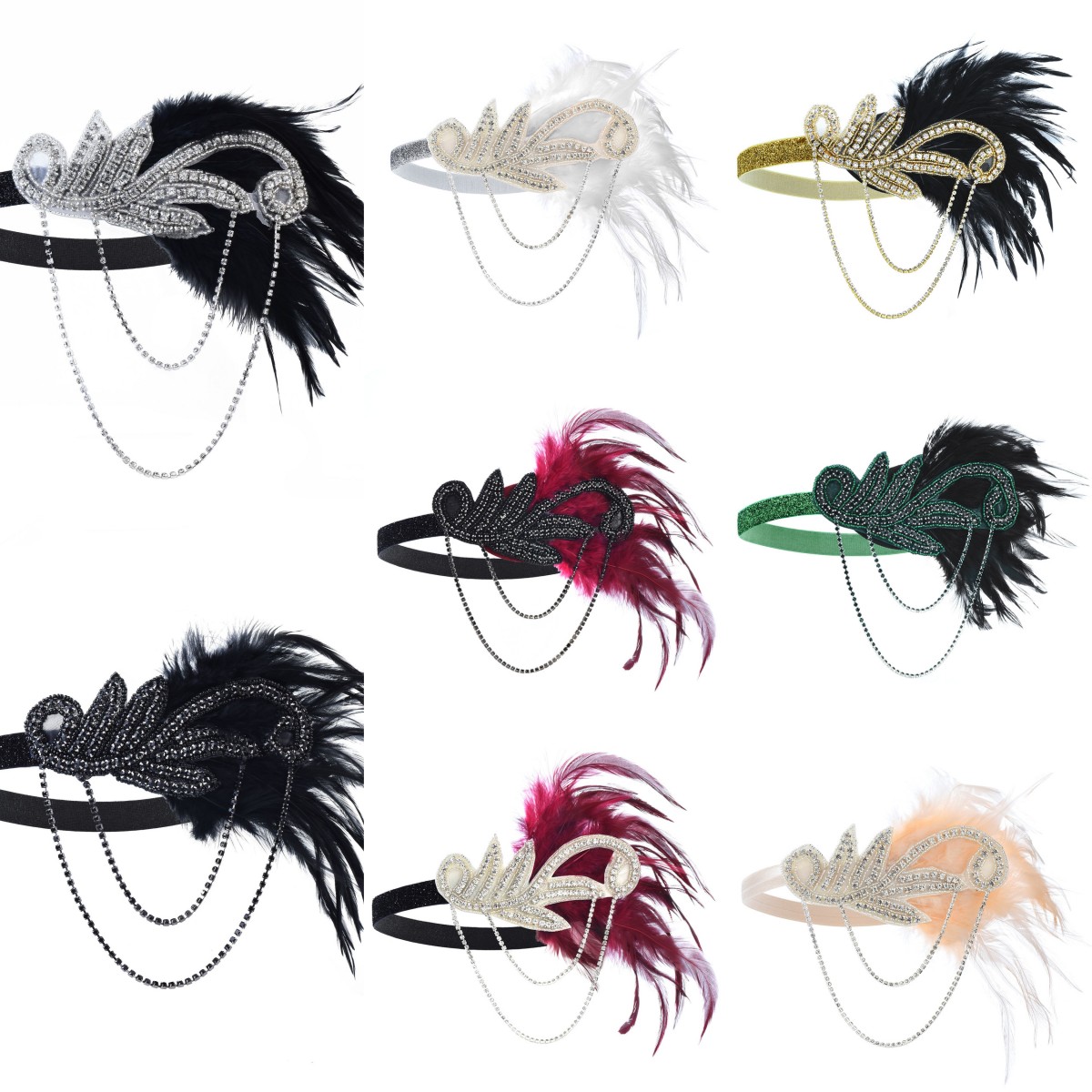 Accesorios de vestido Flapper de los años 20, accesorios de Retro, diadema de GATSBY CHARLESTON, banda de plumas para boda, banda de niña Flapper, 1 Uds.