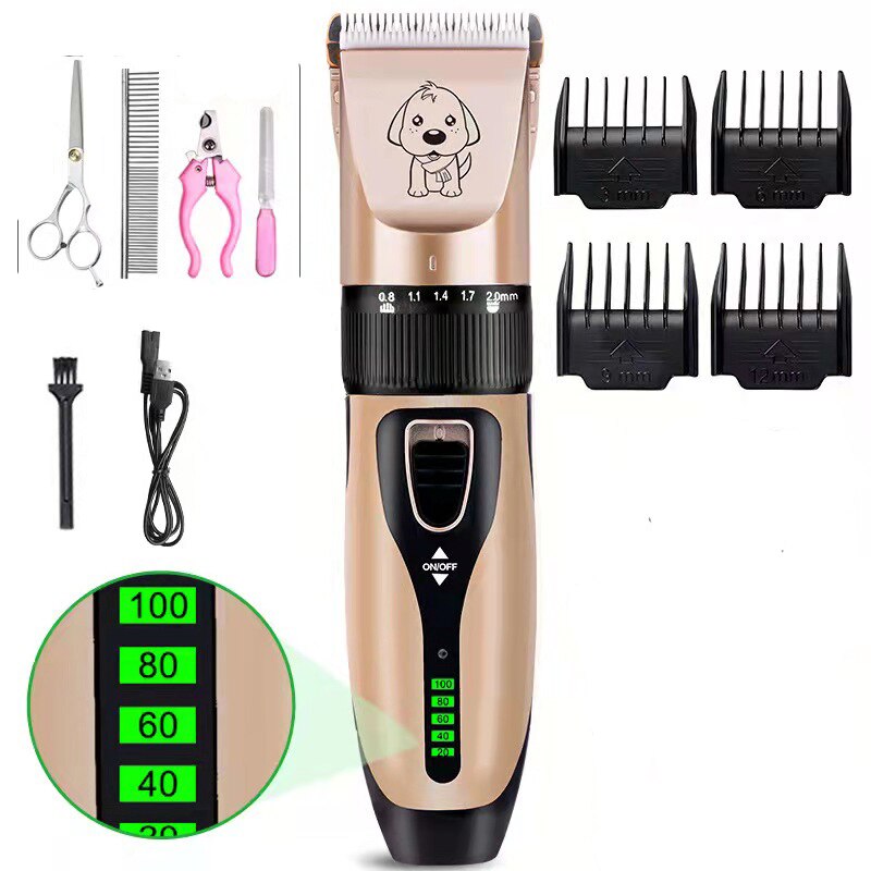 Pet Dog Hair Trimmer Animal Grooming Clippers Electrical Dog Hair Cutter Cat Hair Remover USB Rechargeable Pet Haircut Machine: B with Scissors