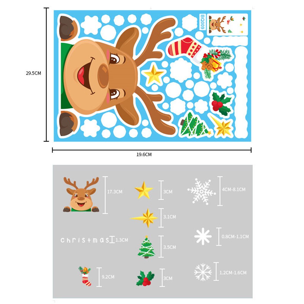 Christmas Electrostatic Stickers Snowflake Elk Set Door Window Glass Stickers Snowman Home Decor Decal Adhesive Year Glass: I