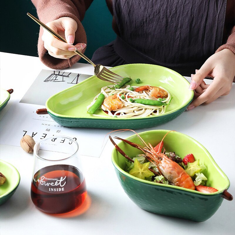 Avocado Color Ceramic Dish Salad Bowl Breakfast Cereal Bowl Dish Party Dessert Snack Fruit Dishes Plate Tray Photography Props