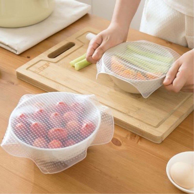 3Pcs Silicone Stretch Lids Cover Universal Reusable Fresh Keeping Silicone Food Saver Pot Dish Bowl Kitchen Accessories 3 Sizes