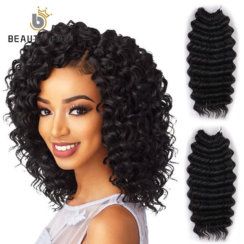 Synthetic Deep Pop Curl Crochet Braiding Hair Extensions 8" Short Ombre Marley Deep Wave Hair Weave Bundles 2Pcs/pack: #1B