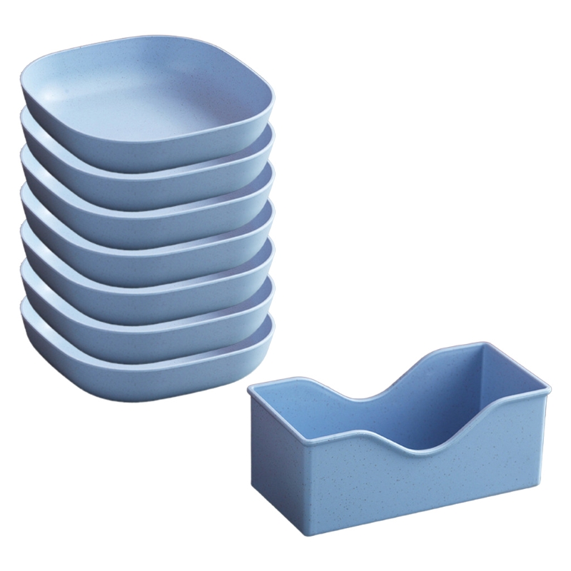 Q1FD 7Pcs Square Wheat Straw Plates Pasta Salad Bowls Lightweight Reusable Food Serving Party Snack Dinner Dishes Camping with