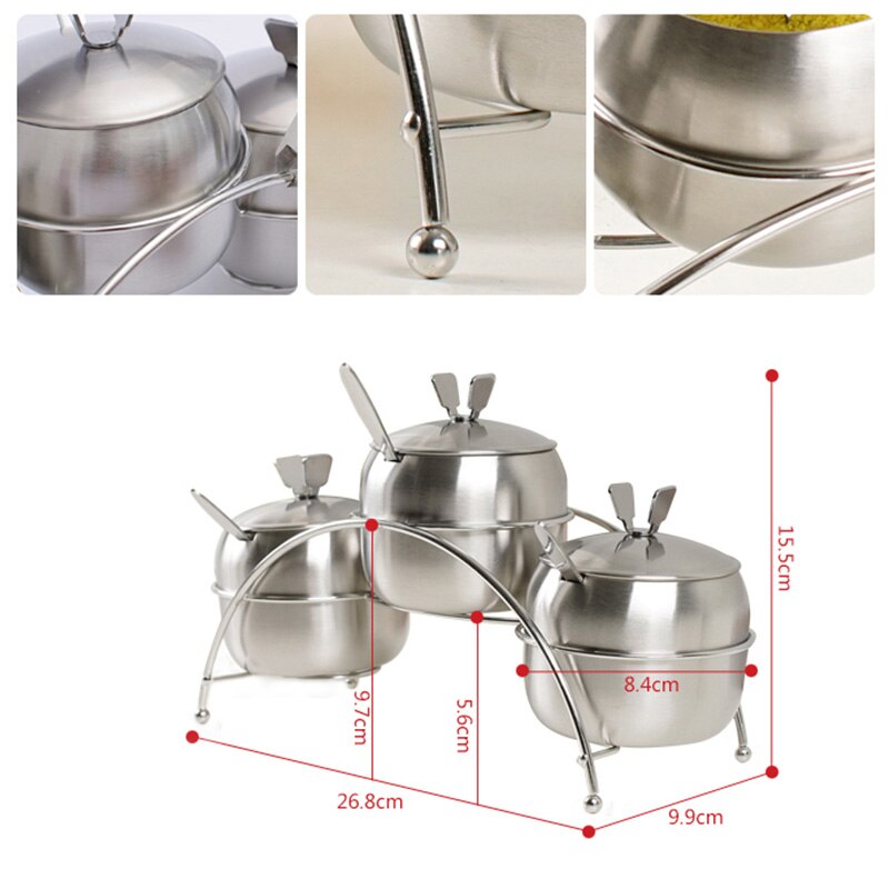 Conjunto de 7 unidades de utensilios de cocina en forma de manzana, recipiente para condimentos de acero inoxidable, recipiente para especias, Bol para azúcar, sal, jarros para servir cucharas