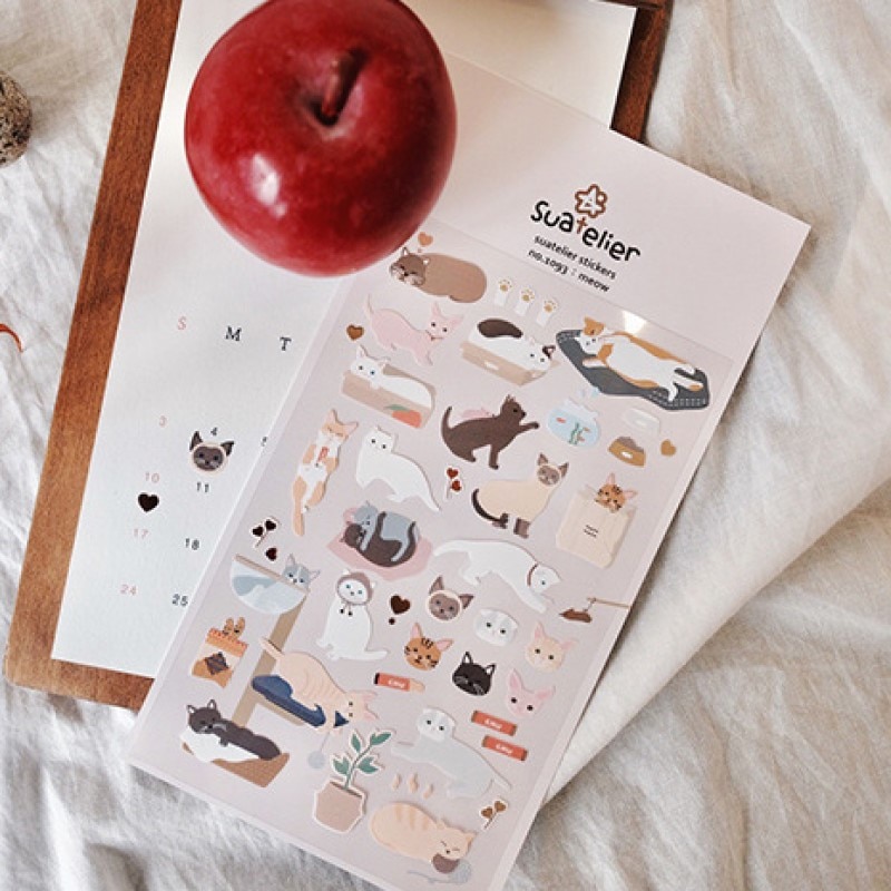 Suatelier – autocollants chat miaou, étiquette Scrapbooking, matériel de papeterie décorative pour Journal intime, fournitures de loisirs artisanaux DIY bricolage