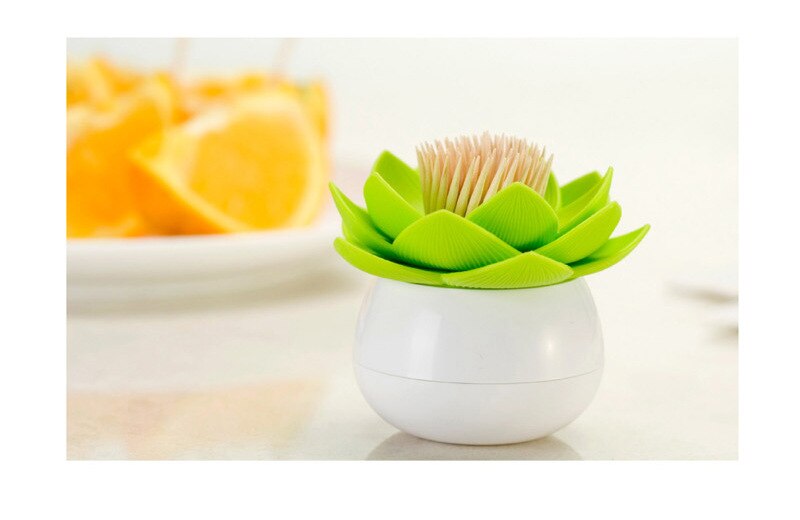 Cotton Swab Box Non-automatic Toothpick Holder Without Cover Cotton Swab Holder Lotus Shape Toothpick Holder: Green