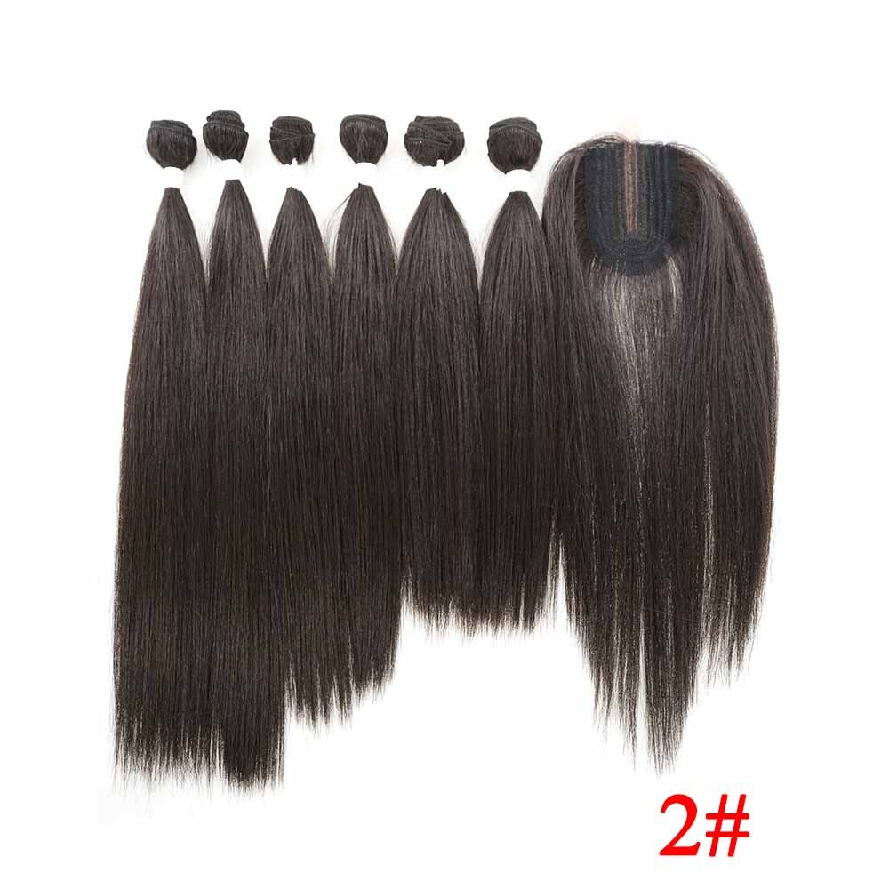 Soku Rood Haar Bundels Met Sluiting 14-18Inch Synthetisch Haar Bundels Met Vetersluiting Yaki Steil Haar Weave extensions: #2