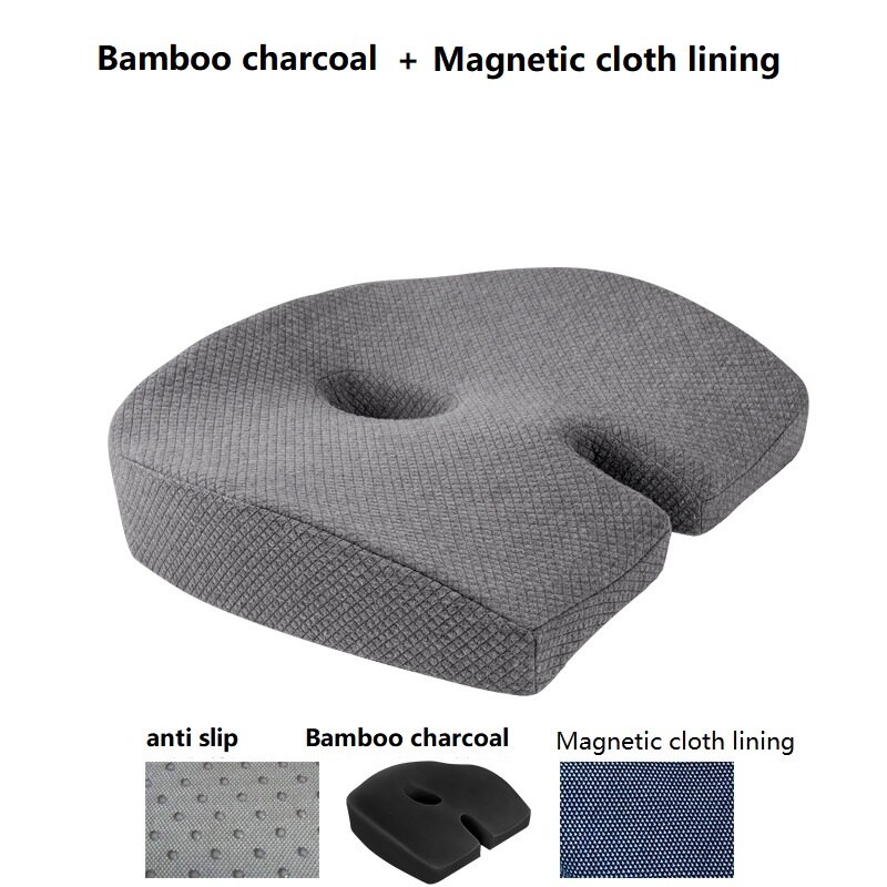 Cojín de ciática para asiento de coche, almohadilla ortopédica antideslizante para sentarse, alivio del dolor de hueso trasero, espuma hueca, cojín para elevar: grey Bamboo charcoal