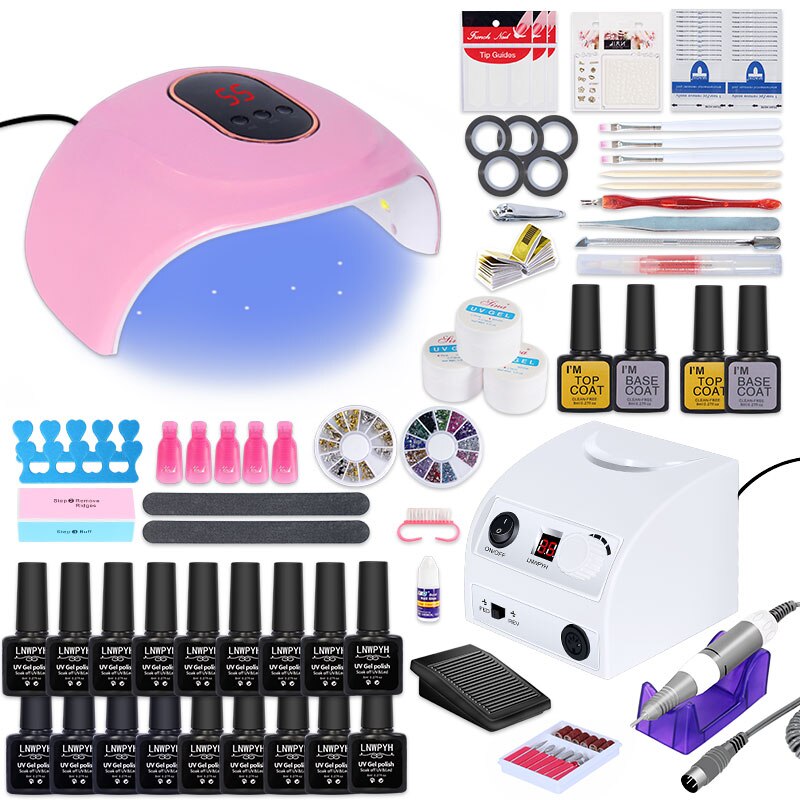 Nail Set 35000Rpm Elektrische Machine Nail Boor En Nagel Droger Lamp 18/12Pcs Nail Gel Polish Kit manicure Tools Set Voor Nail Art: 24w 18 colorM