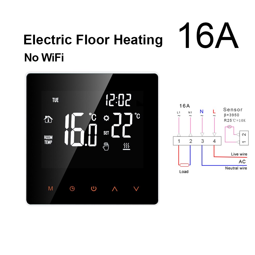 Wifi smart termostat elektrisk gulvvarme vand gaskedel temperatur trådløs fjernbetjening af tuya google home alexa: Ingen wifi 16a opvarmning