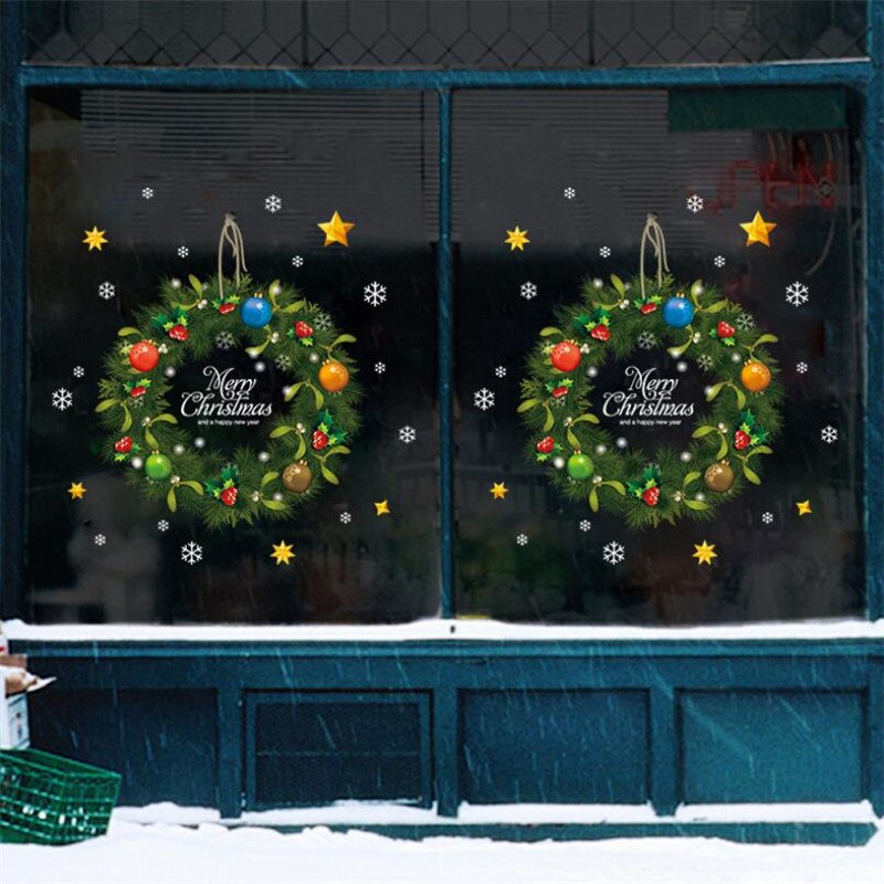 Christmas wreath Wall Stickers Window Glass Festival Decals Santa Murals Year Christmas Decorations for Home Stickers