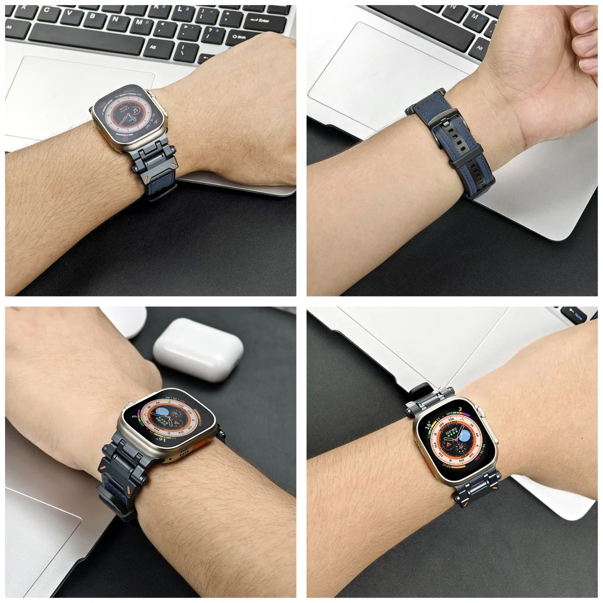 Luxe lederen band voor Apple Watch Band Ultra 2 49 mm 45 mm 44 mm 42 mm siliconen armband polsbandje Iwatch Series 9 8 7 6 5 SE 4