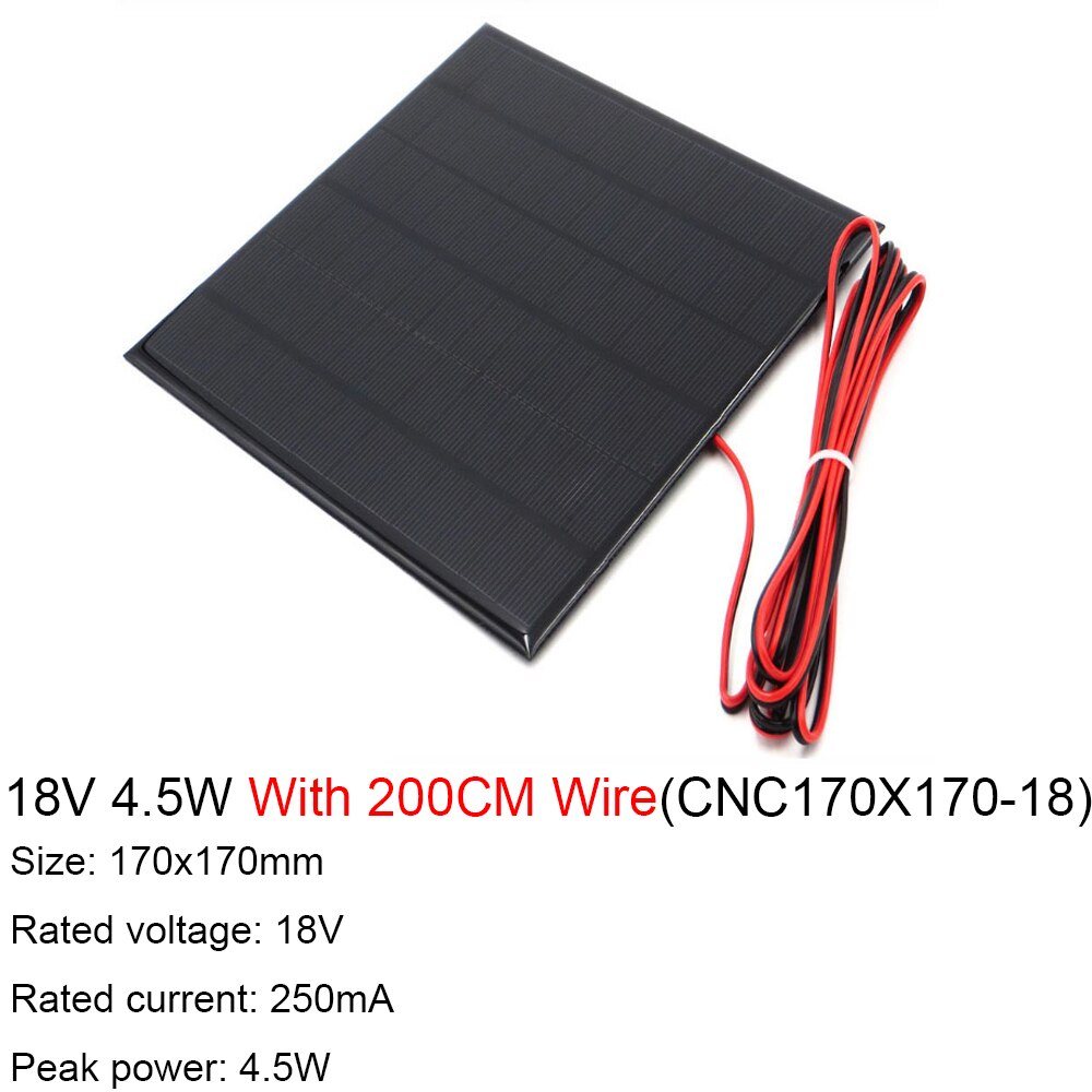 9V 12V 18V Zonnepaneel Met 100 200Cm Draad Mini Zonnestelsel Diy Voor Batterij Cel telefoon Oplader 1.5W 2W 3W 4.2W 4.5W 10W: 18V 4.5W