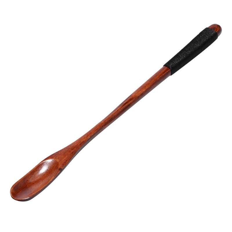 Slim Round Wooden Spoon with Long Handle Winding Spoon Flower Tea Spoon: 02