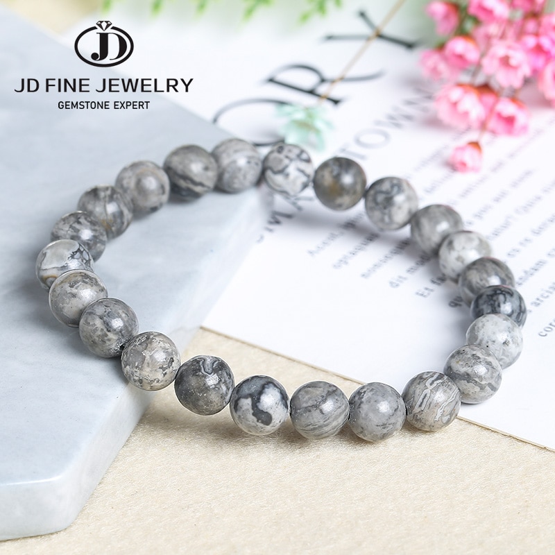 JD Natürliche Karte Stein Runde Perlen Grau Picasso Stein Perlen Armbinde DIY Material Schmuck Für Mann Frauen