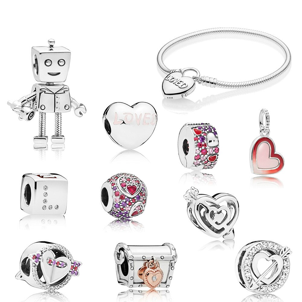 2019 NUOVO 100% 925 di Sterling Silver Valentino Rob Bot CLUB Dadi Scintillante Freccia Fascino Amato Clip di Cuore Del Pendente braccialetto Regalo