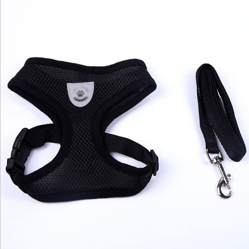 Breathable Small Dog Pet Harness and Leash Set Puppy Cat Vest Harness Collar For Chihuahua Pug Bulldog Cat arnes perro: Black / XL