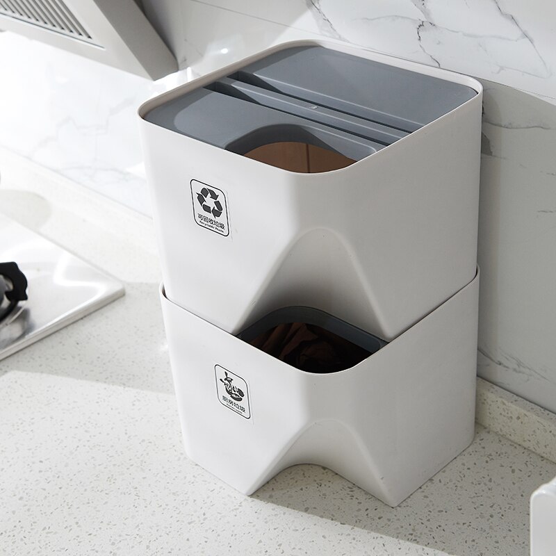 Keuken Prullenbak Voor Recycling Prullenbak Gestapeld Huishoudelijke Afval Sorteren Droge En Natte Scheiding Prullenbak Voor Badkamer WJ10242