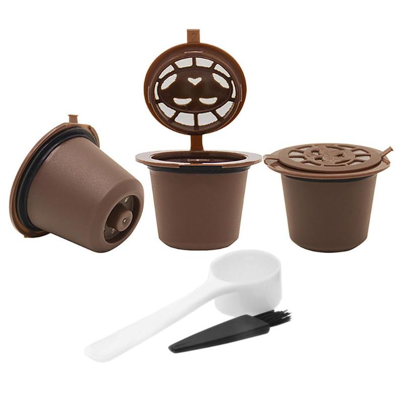 1Pc 3Pcs Koffie Capsule Hervulbare Herbruikbare Herbruikbare Hervulbare Nespresso Machine Capsule Plastic Filter Cups Lepel Borstel: c