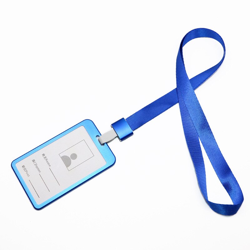 Lanyard Card Holders Aluminum Alloy Work Pass Card Cover Employee Exhibition Card Neck Badge Holder: Blue