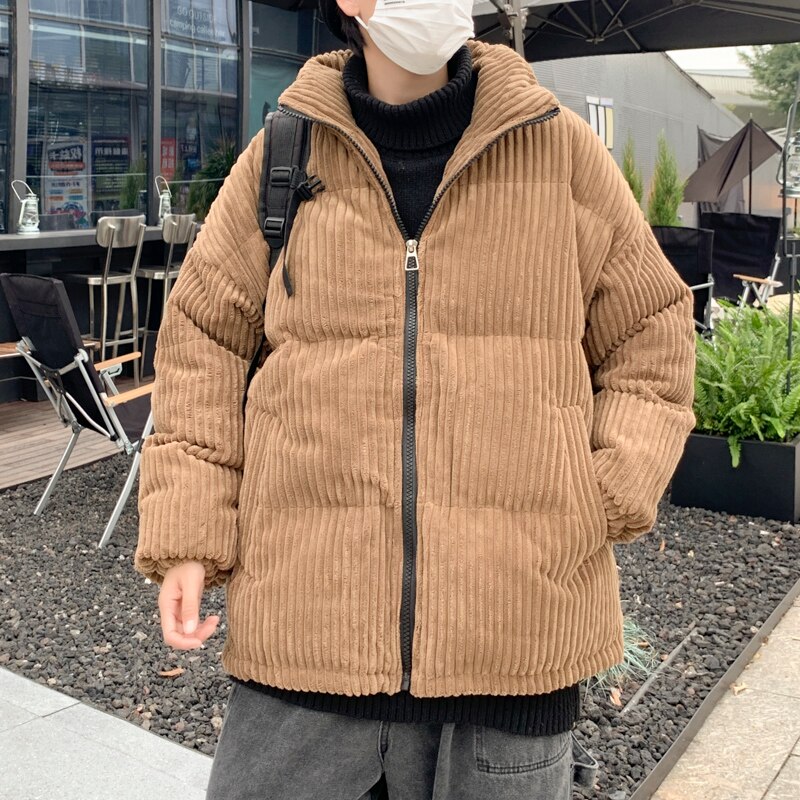 Giacca da uomo e da donna calda colletto in velluto a coste amanti del pane inverno Joker imbottito in cotone coppia sciolta addensare vestiti cappotto caldo in lana: L / Brown