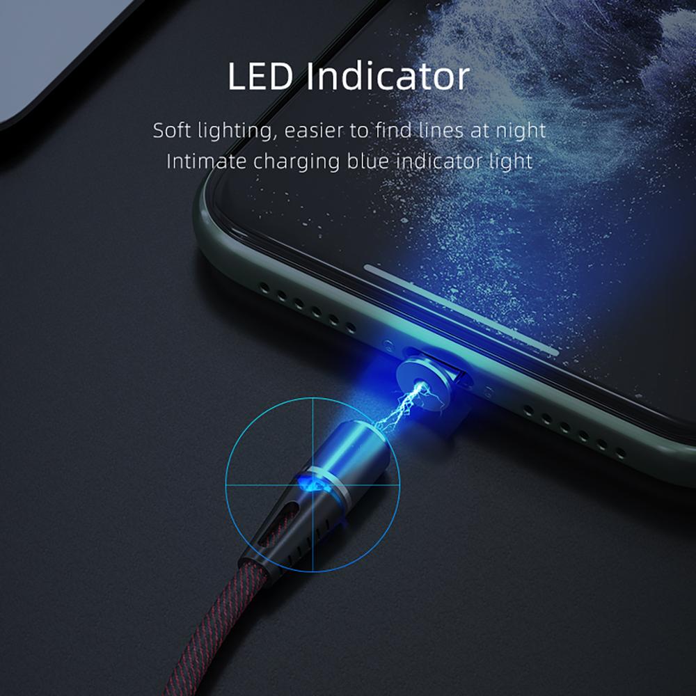 Awei led magnetische kabel 3 in 1 oplaadkabel snel 360 graden type c usb-kabel micro usb magnetische oplader snel voor mobiele telefoon