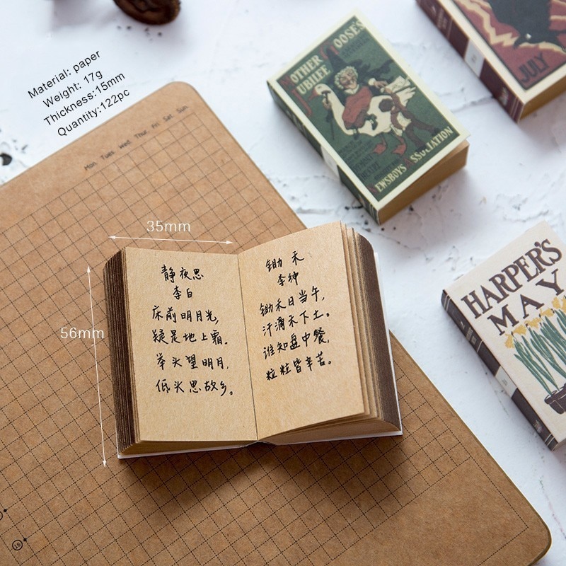 JIANWU, 1 unidad, mini caja de cerillas Retro, Bloc de notas, Papel kraft , Bloc de notas, Bloc de notas, suministros escolares kawaii