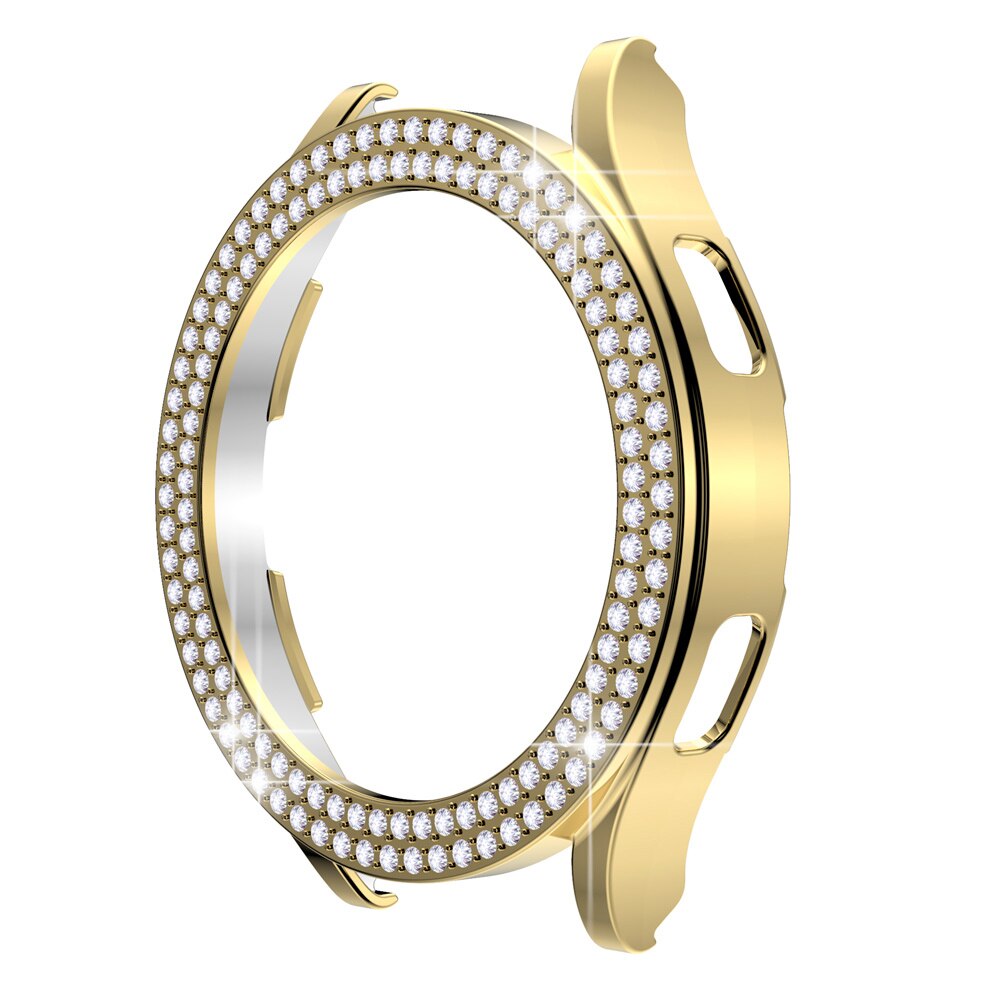 Two Rows Diamond Protector Case for Samsung Galaxy Watch 4 40mm 44mm Cover Active 2 Women PC Bumper Lightweight Frame: Gold / For Active2 40mm