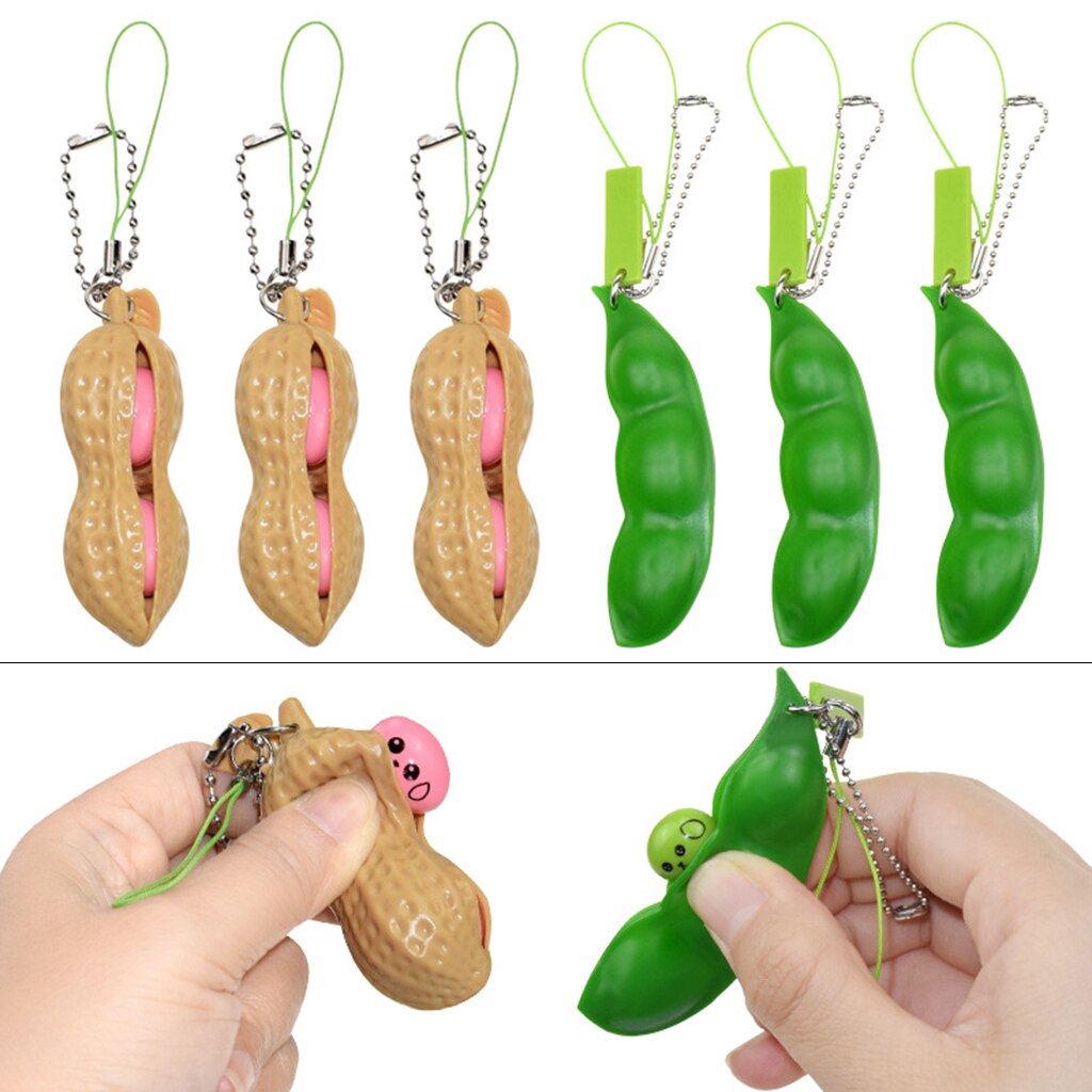 Stress Relief Toys Anti-Anxiety Keyring Squeeze Bean Peanut Pendant Toys Relieve Decompression Toys Infinite Squeeze Chain Key