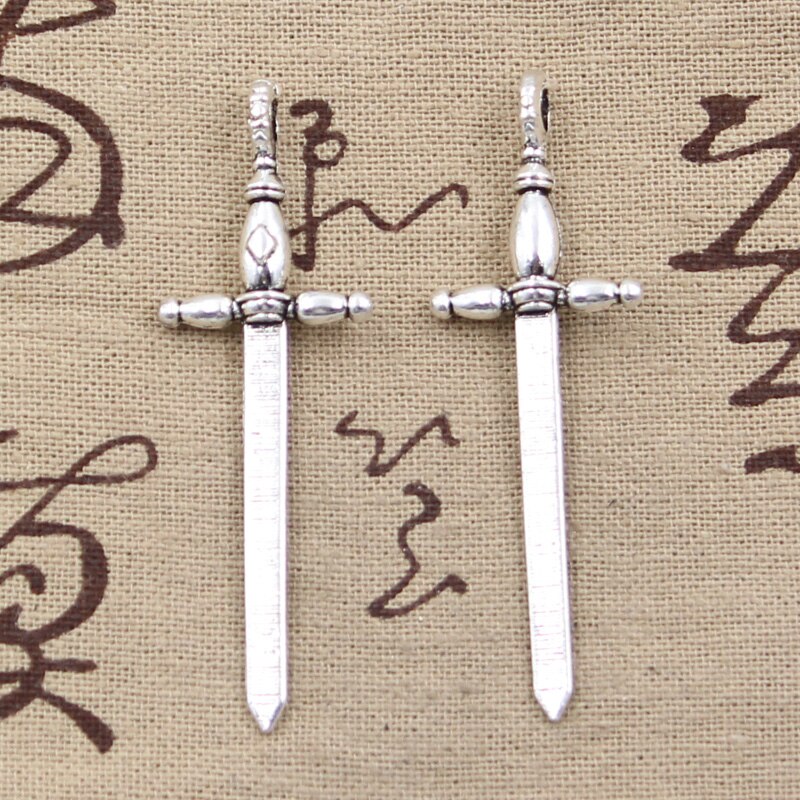 4 Pcs Charms Zwaard 59X19 Mm Antieke Maken Hanger Fit, Vintage Tibetaanse Brons Zilver Kleur, diy Handgemaakte Sieraden