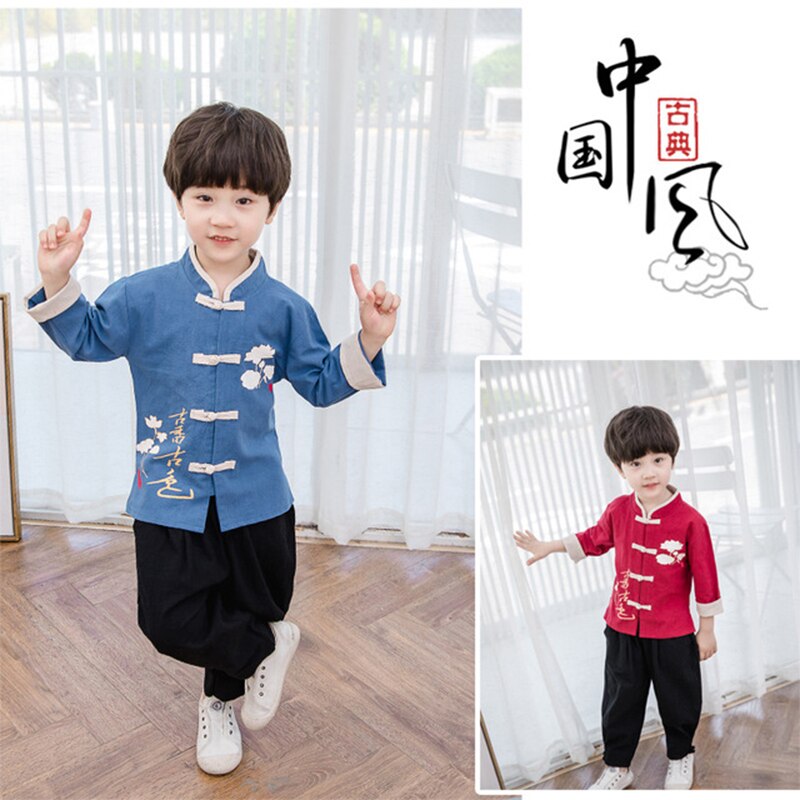 Hanfu pojkar kung fu kinesisk skjorta barn bruce lee traditionella kinesiska kläder för pojkar orientalisk kinesisk topp