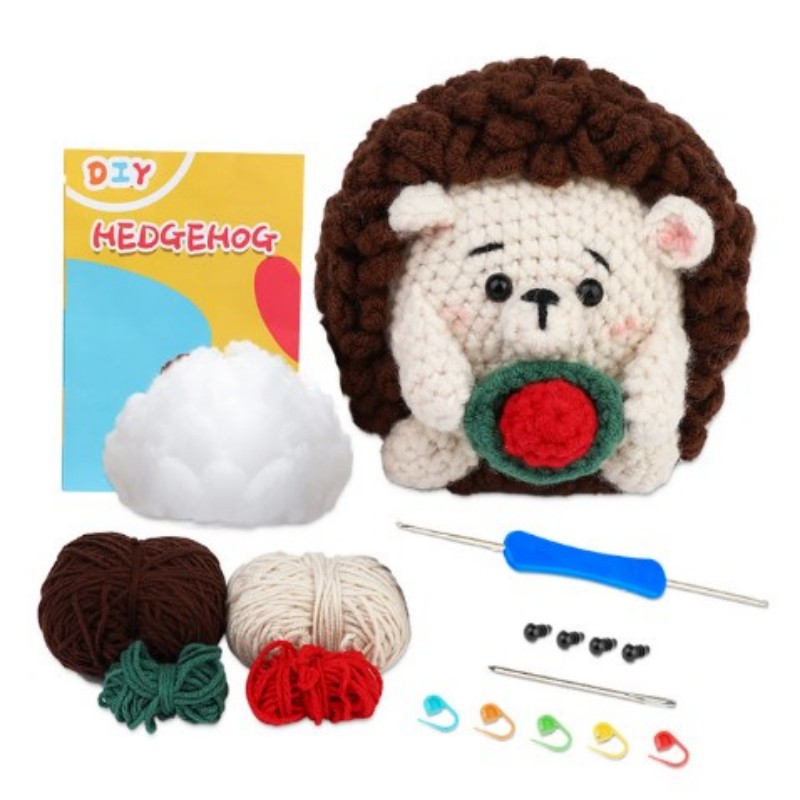 Kraball kit de animais de crochê para iniciantes com tutorial de vídeo, fio de tricô de algodão, agulhas, gancho, conjunto de ferramentas de malha, artesanato diy: Verde claro