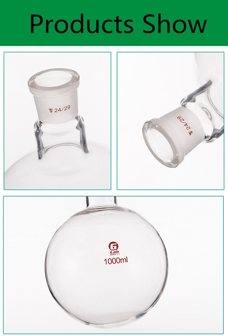 Termo de fondo redondo de un solo cuello para laboratorio, frasco de de 25ml/50ml/100ml/150ml/250ml/500ml/1000ml, calibre 24MM