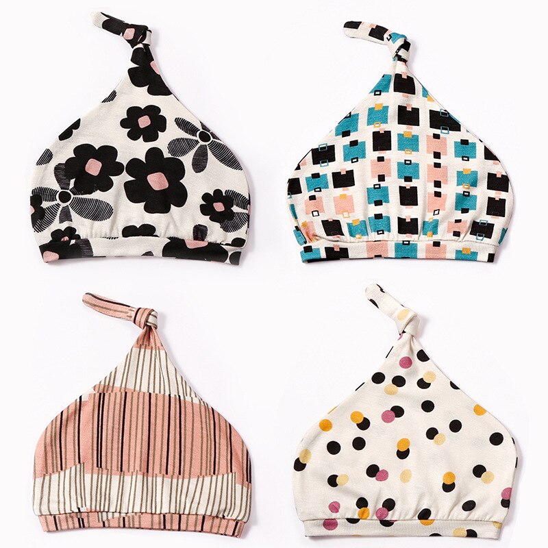 Happyflute 4 stuks/set pasgeboren babymutsje katoen lente herfst peutermuts jongens meisjes muts winter warm print kindermutsje: Mz05