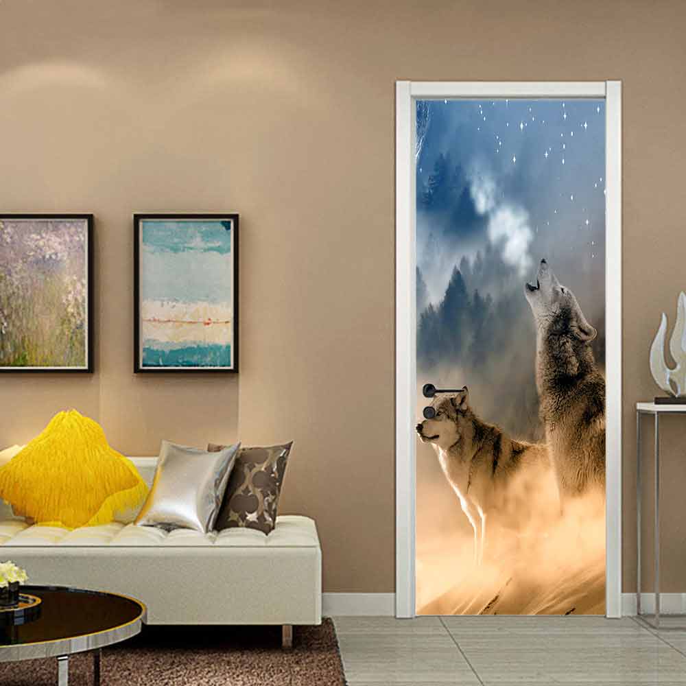 3D Wolf Dog Roar For Living Room Bedroom Door Decoration Sticker WallPaper Mural PVC Selfadhesive Waterproof Home Decor