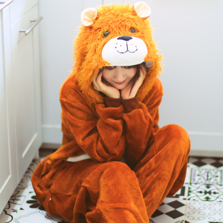 kigurumi lion long sleeve hooded onsie Men women whole kigurumi for adults Warm animal pajamas one piece kegurumi onesie