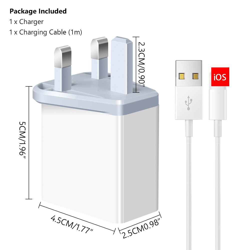 QC 3.0 USB Wall Chargerpower Fast Charging Charger Phone Adapter Portable Wall Mobile Phone Charger UK Plug For Tablet IPad: 1Charger 1iOS Cable / 4U