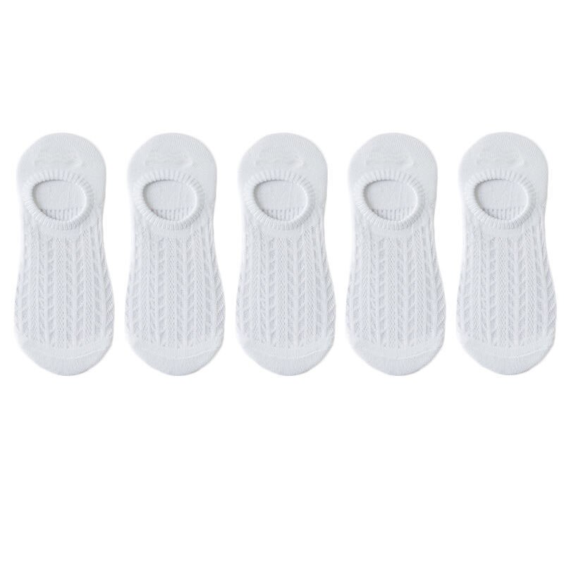 5 paia/lotto calzini invisibili in cotone Mujer antiscivolo Chaussette caviglia bassa donna femminile calzini da barca No Show Calcetines traspiranti: 5 Pairs White