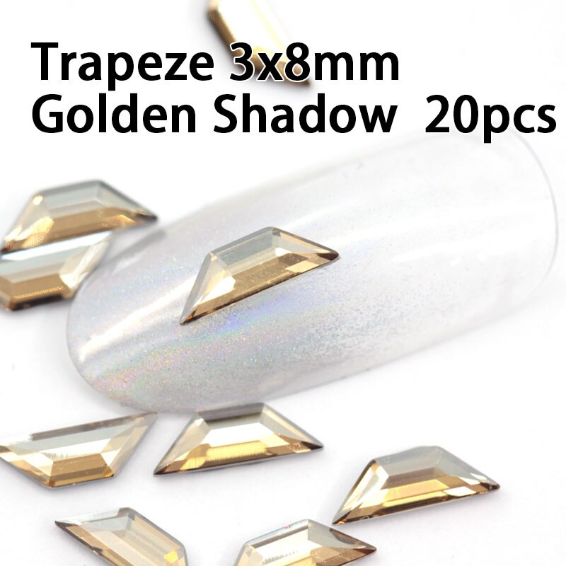 Warovsky-piedras para decoración de uñas, 20 Uds., Multicolor, trapecio 3D Strass 2772, gemas, diamantes de imitación, joyería para uñas: 3x8mm Golden Shadow
