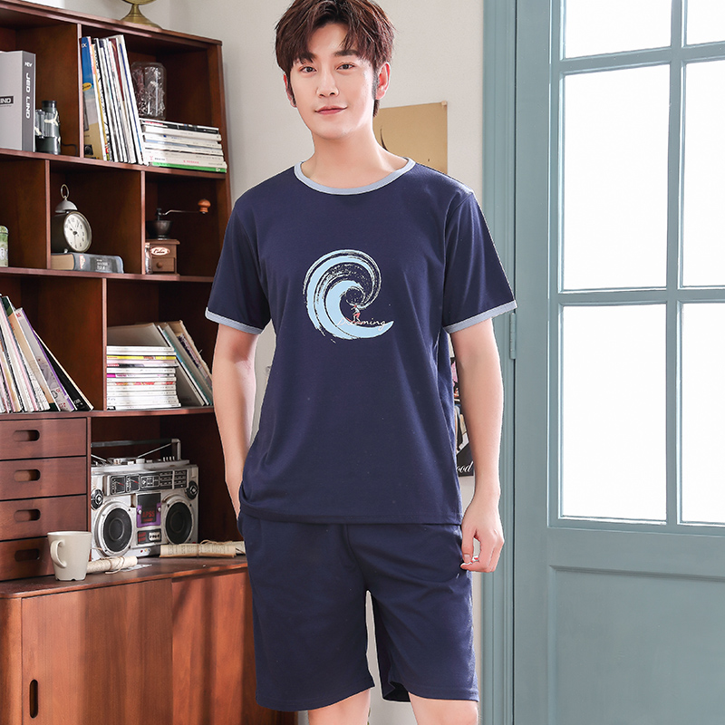Ensemble pyjama d&#39;été pour hommes, bleu Royal, chemise et Short de nuit, 100% coton, tenue courte, grandes tailles 3XL et 4XL, vêtements de nuit décontractés