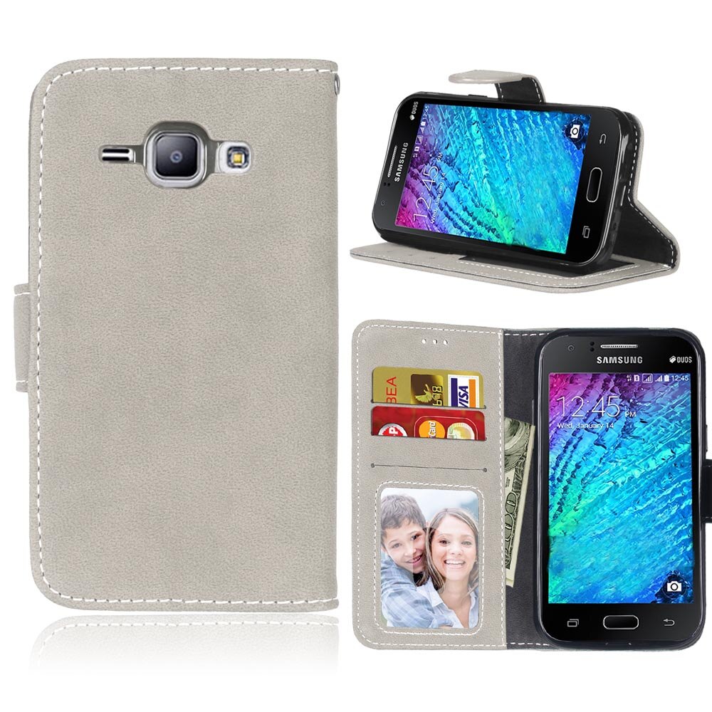 Voor Samsung Galaxy J1 J1 J100 J100F J100H Leather Wallet Flip Cases Siliconen Telefoon Cover Voor Samsung J1 SM-J100FN coque: Gray