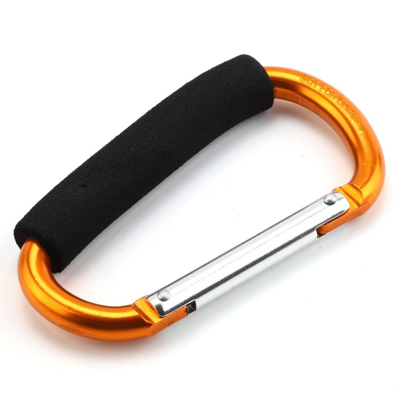 Mosquetón grande de aleación de aluminio en forma de D, gancho de llave de compras con mango suave para acampar al aire libre, senderismo, llavero con Clip mosquetón: Dorado