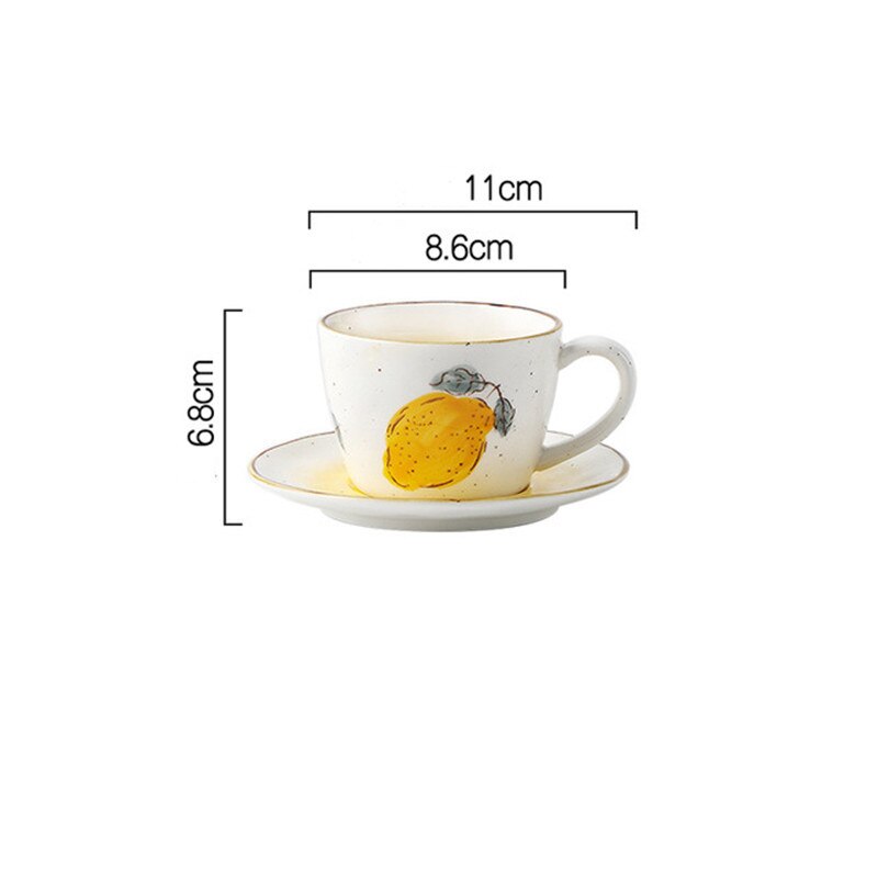 Retro Hand-painted Lemon Ceramic Coffee Cup and Saucer Set Japanese Afternoon Tea Cup Porcelain Milk Cup Drinkware: A
