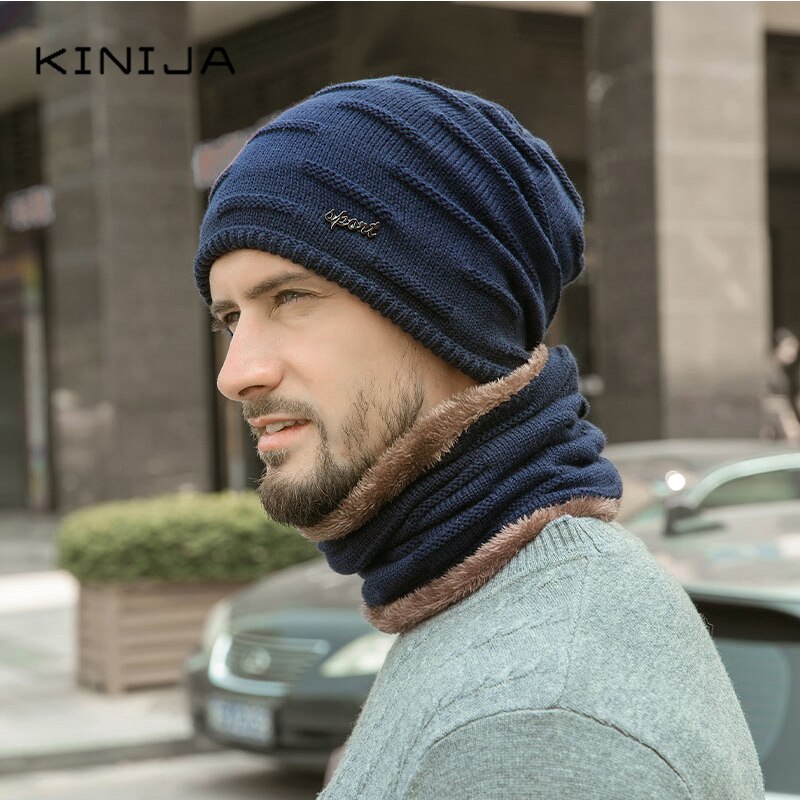 Gorro + bufanda conjunto de dos piezas Otoño Invierno gorras de lana calentador de cuello a prueba de viento gorro de punto de terciopelo grueso cálido y grueso sombrero de lana