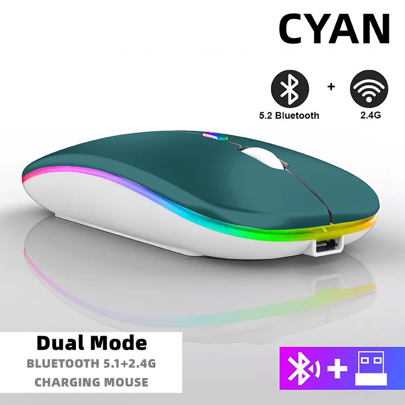Ratón inalámbrico Bluetooth para tableta, teléfono, retroiluminación RGB recargable, para iPad, PC, portátil, tableta, teléfono, ratón USB de 2,4 GHz: Verde